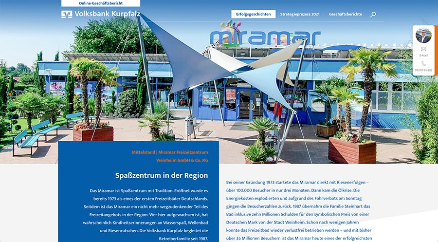 Klickpark, die betreuende Digitalagentur aus Mannheim, hat den Auftrag erhalten, einen Online-Geschäftsbericht für die Volksbank Kurpfalz zu entwickeln. So entstand die Online-Plattform